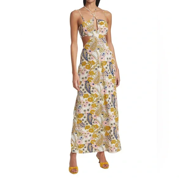 halter neck vintage dress Paisley Print Halter Dress One Size Fits Most S-922 Black / White / One Size Fits Most
